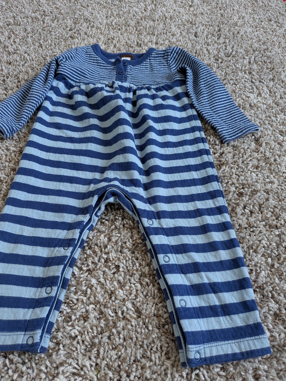Tea Collection Navy and Light Blue Striped Baby Romper Size 6/9 Months